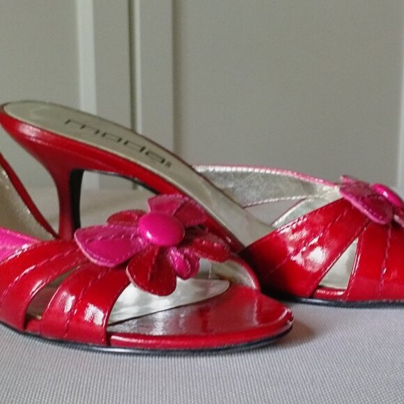 Flower Power Red and Pink High-Heel Sandals - Picture 1 of 9